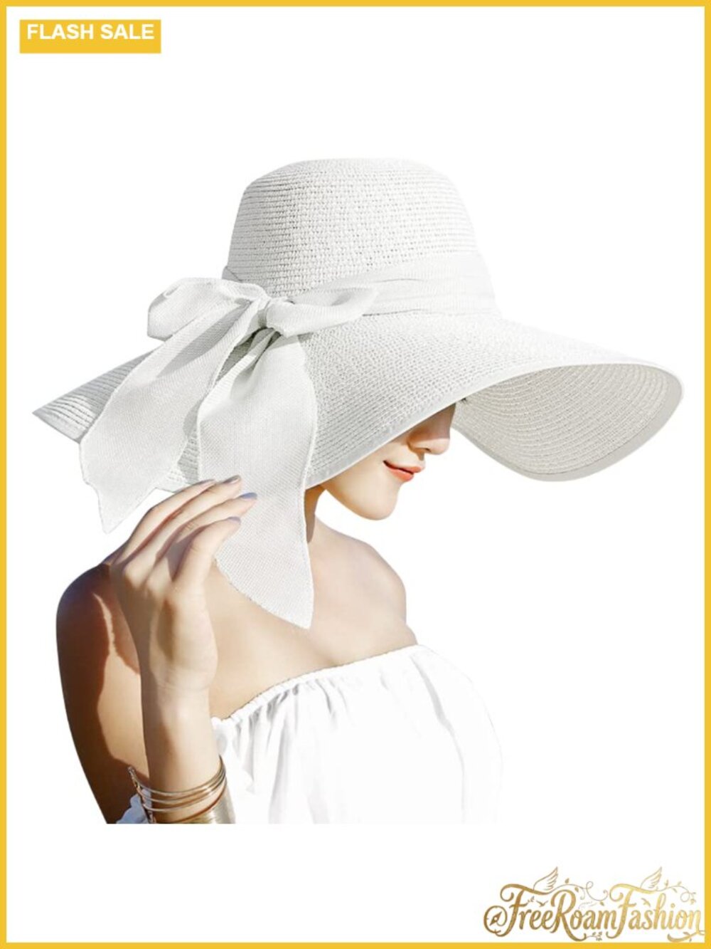 Women's Large Floppy Straw Sun Hat UPF 50+ Foldable Beach Cap